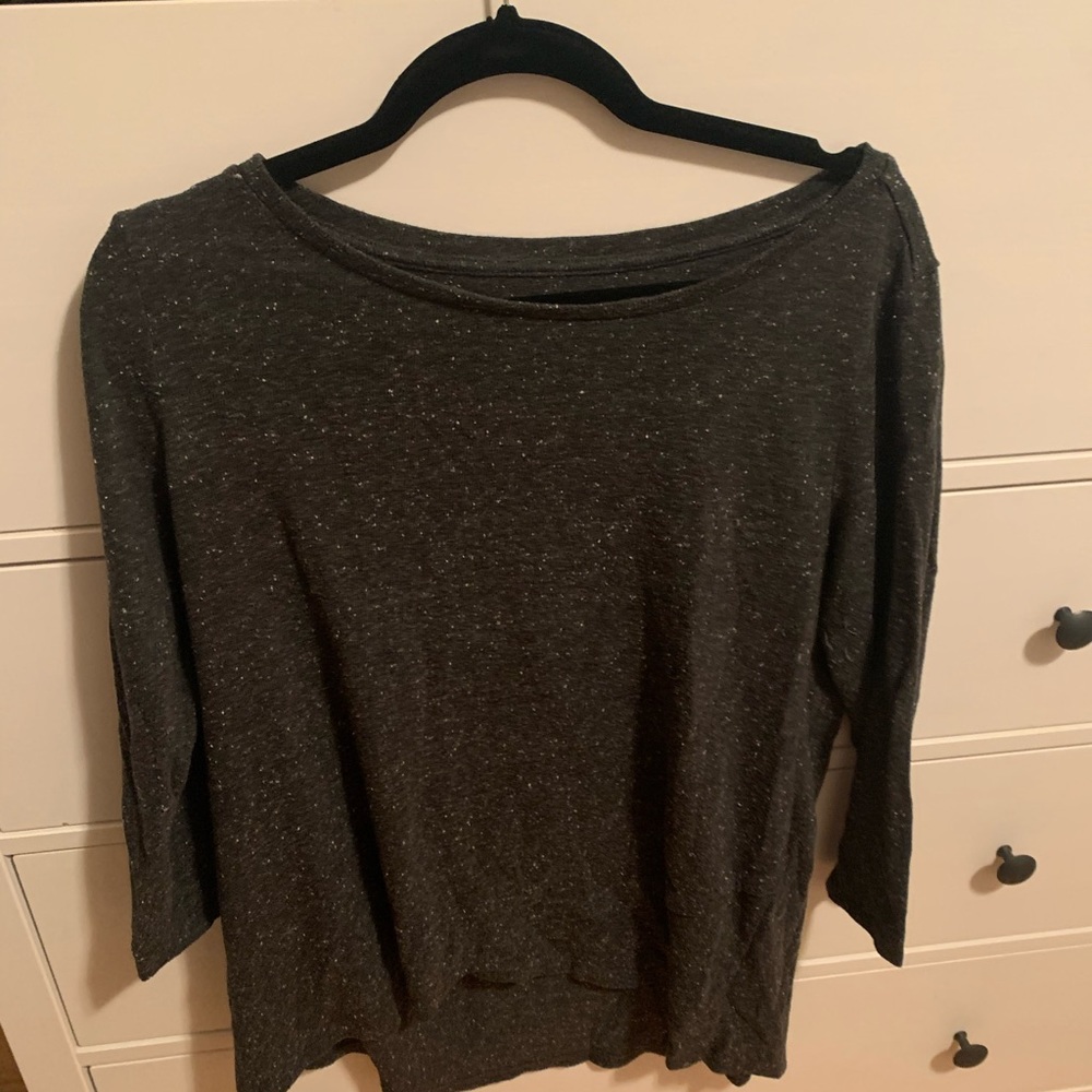 Loft 3/4 sleeve speckled tee with layered hem